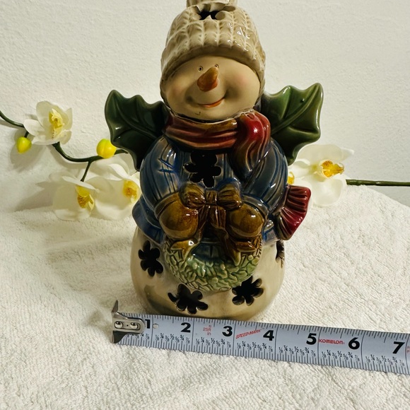 Vintage Hand Painted Stoneware Ceramic Christmas Holiday Tealight Candle Lamp - Picture 8 of 11